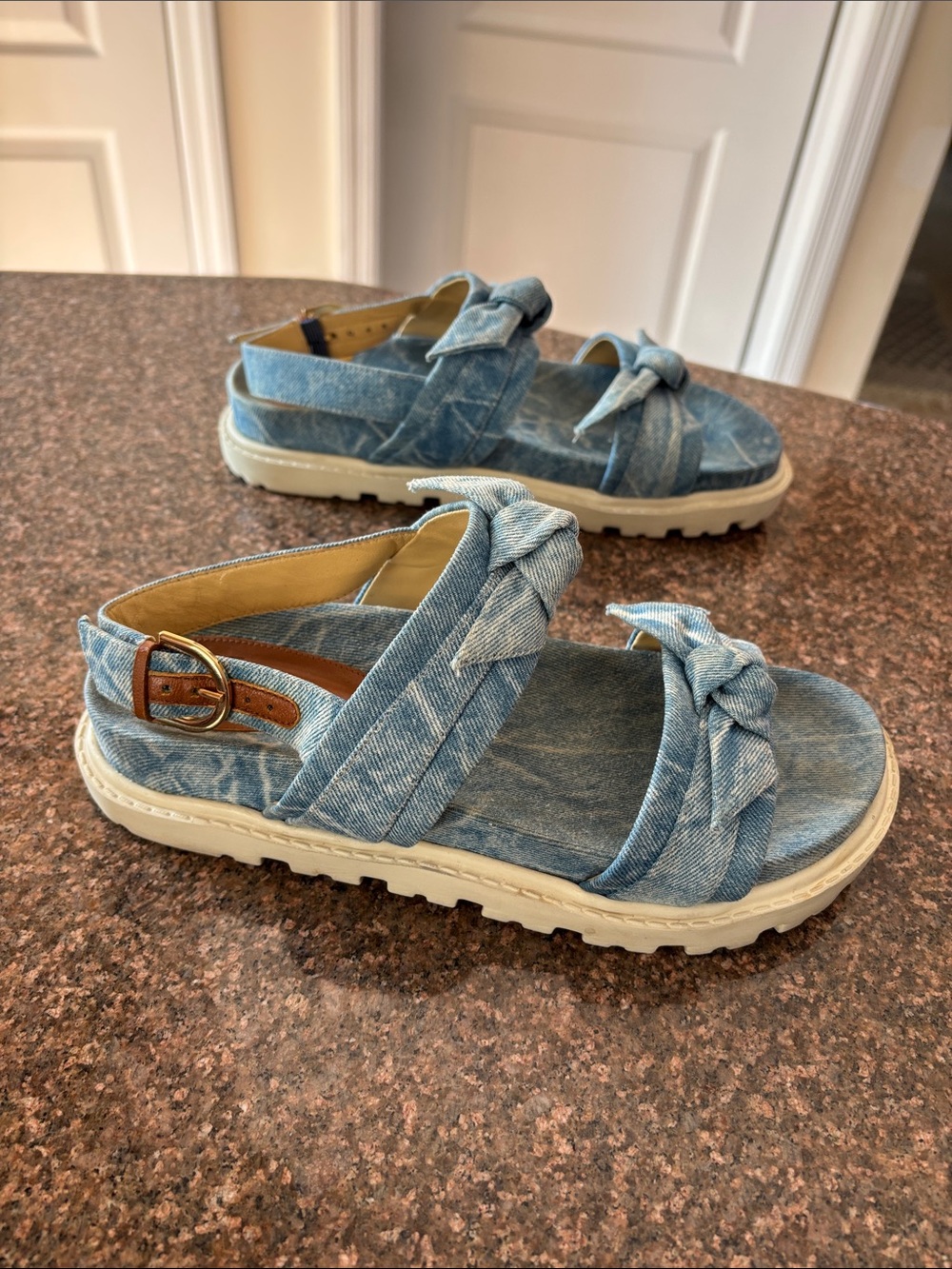 ALEXANDRE BIRMAN LADIES CLARITA DENIM BOW SPORTY SLINGBACK SANDALS-7